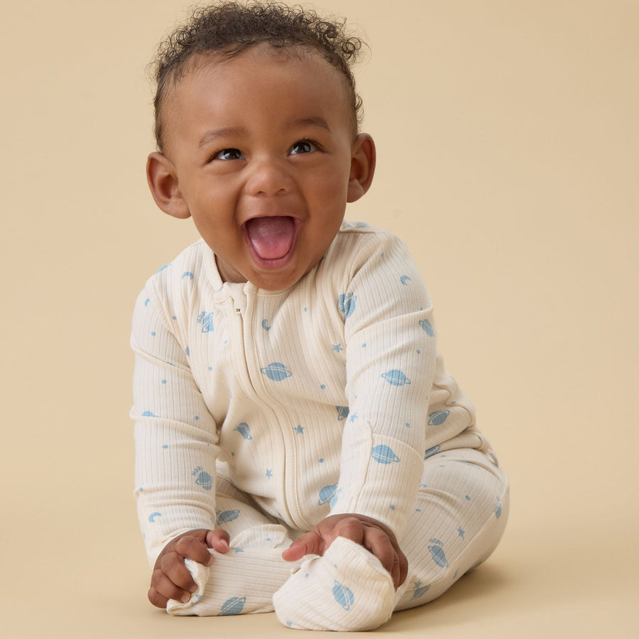 Space Ribbed Two-Way Zip Sleepsuit