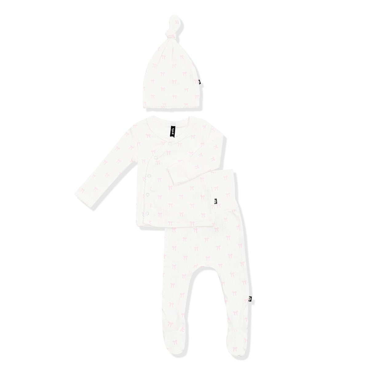 Pointelle Welcome Home Three-Piece Set — Sweet Pink Bow with Picot Trim — product view