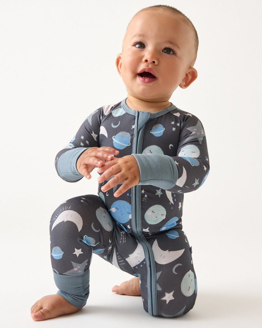 To the Moon & Back Blue Zip Sleepsuit