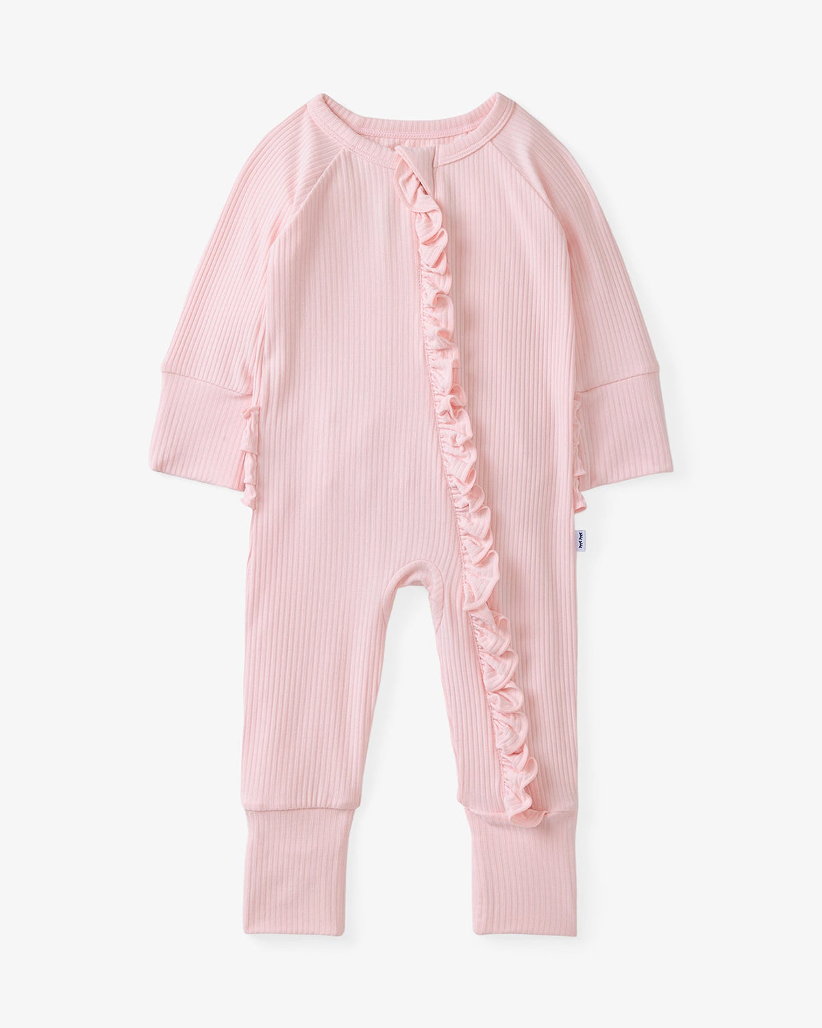 Everyday Ribbed Ruffle Zip Sleepsuit — Prima Pink — product view