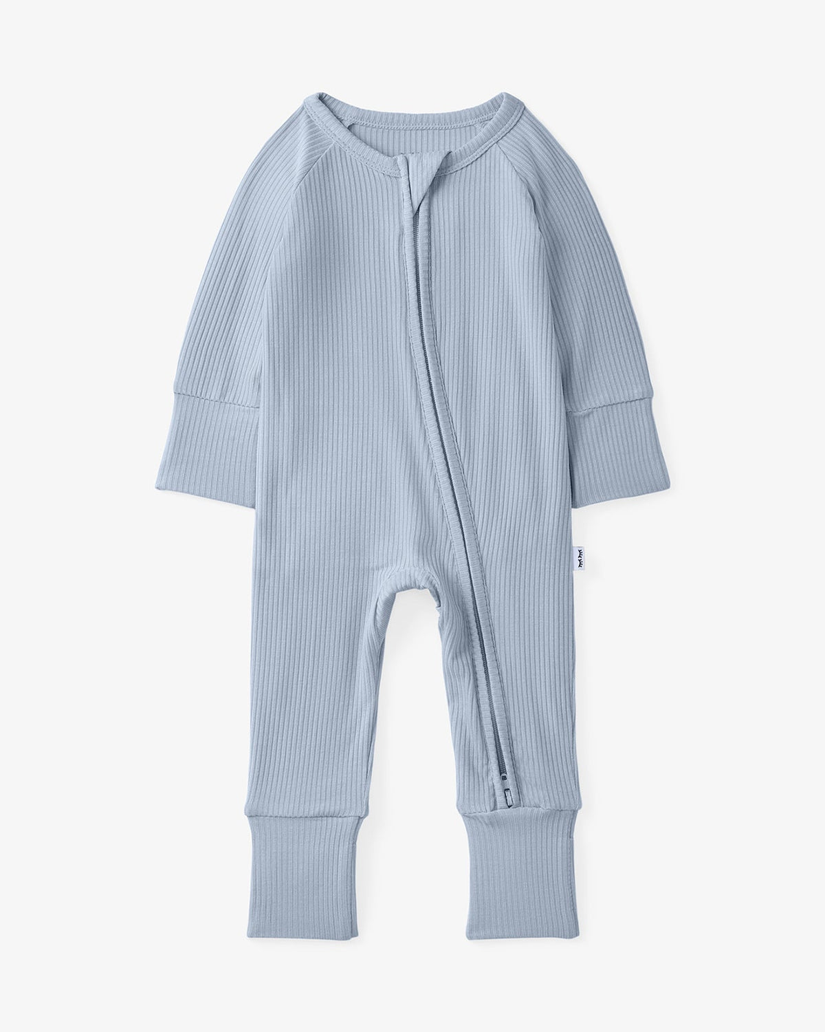 Everyday Ribbed Zip Sleepsuit — Light Fog — product view