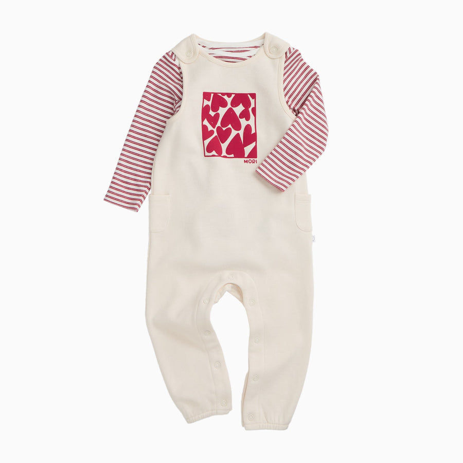 Red Stripe Bodysuit & Hearts Dungarees Outfit