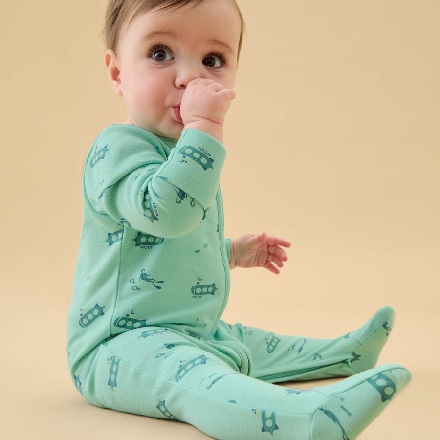 Submarine Zip Sleepsuit on a baby
