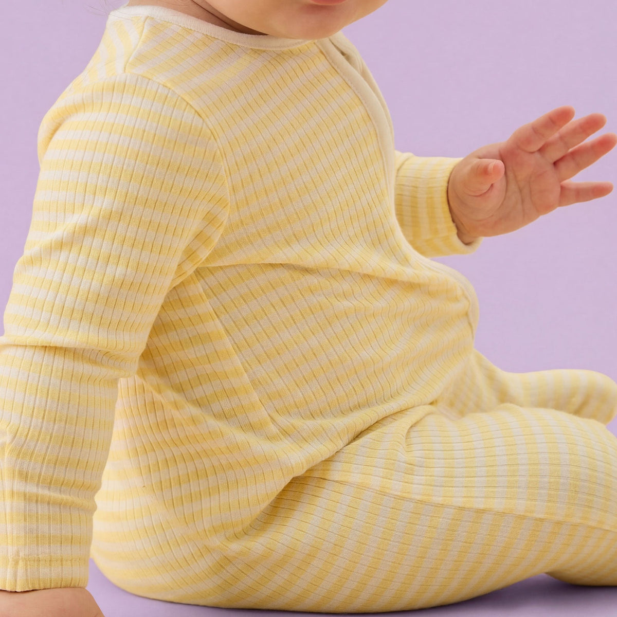 Yellow Stripe Ribbed Zip Sleepsuit — product view 3